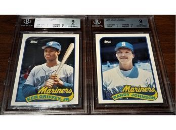 Mariners Hall Of Fame Duo:  Ken Griffey, Jr. & Randy Johnson:  BGS '9' Mint Slabs (Rookie Cards)