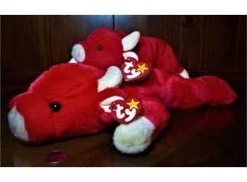 Ty Beanie Babies Featuring:  'Snort The Red Bull' & Teenie Bay Bull