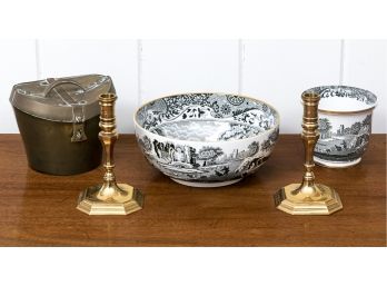Collection Of Table Top Items With Spode Porcelain And Brass