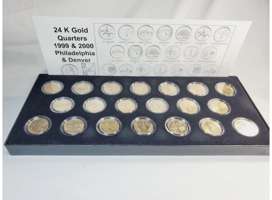 1999 & 2000 24kt Gold Plated Uncirculated Quarter Set P And D 20 Coins