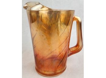 Vintage Orange Carnival Glass Pitcher - About 8.5' Tall