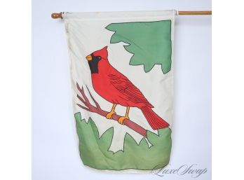 A LARGE 5 FOOT 2' FLAGPOLE WITH A GREAT FLAG DEPICTING A CARDINAL