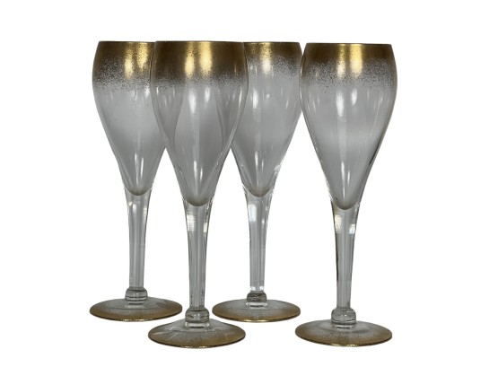 (4) ELEGANT GOLD DUSTED WHITE WINE GLASSES
