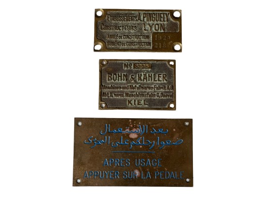 (2) BRASS LOCOMOTIVE ID PLAQUES & (1) OTHER