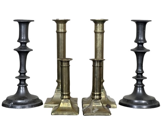(2) PAIRS Of BRASS CANDLESTICKS & (1) OTHER