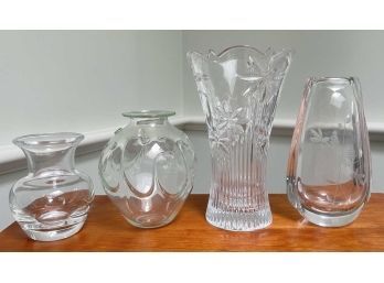 FOUR SIGNED GLASS VASES