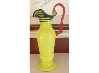 ART GLASS PITCHER with APPLIED HANDLE