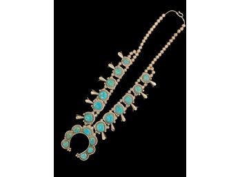 STERLING SILVER & TURQUOISE SQUASH BLOSSOM