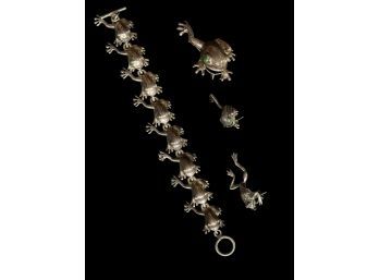 NEAT LOT OF STERLING FROG JEWELRY