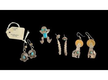 (2) UNMARKED EARRINGS SET WITH TURQUOISE