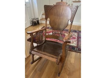 VICTORIAN CARVED OAK ROCKING CHAIR