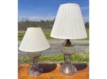 (2) VINTAGE MOLDED GLASS TABLE LAMPS