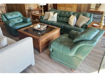 BROYHILL LEATHER SHOPPE SOFA AND (2) ARMCHAIRS