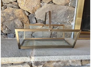 GLASS AND BRUSHED BRASS FIREWOOD BASKET