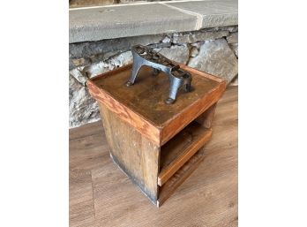 VINTAGE WOOD SHOESHINE BOX w/ CAST IRON FOOT REST