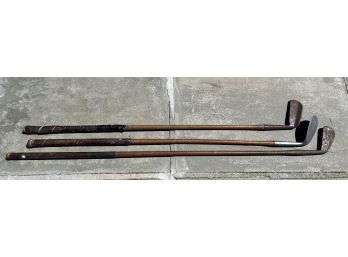 (3) VINTAGE WOODEN SHAFT GOLF CLUBS