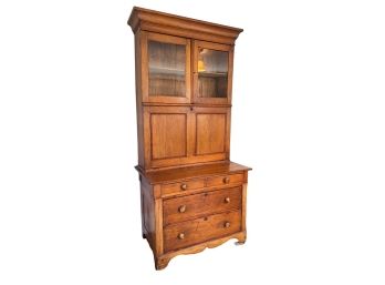 19th C. (2) PIECE PINE SECRETARY DESK