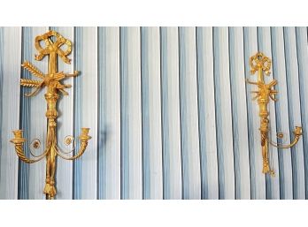 PAIR OF GILT (2) LIGHT WALL SCONCES w/ EAGLES