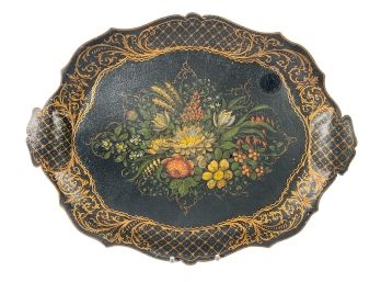 ANTIQUE HAND PAINTED TOLEWARE TRAY