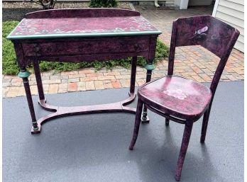 VINTAGE HAND PAINTED DESK AND CHAIR