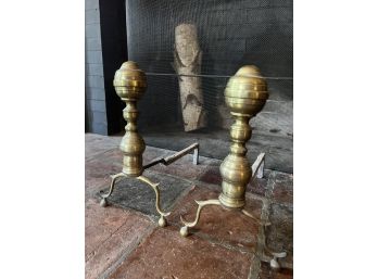 PAIR BRASS LEMON TOP ANDIRONS