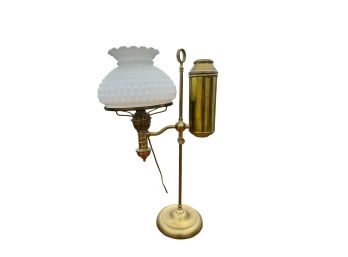 ANTIQUE BRASS STUDENT LAMP w/ HOBNAIL GLASS SHADE