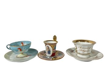 (3) PORCELAIN TEA CUPS w/ SAUCERS