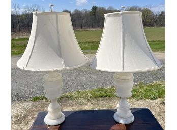 (2) CARVED STONE TABLE LAMPS