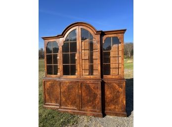 (Early 20th C) ENGLISH QUEEN ANNE STYLE BURLED WALNUT BREAKFRONT