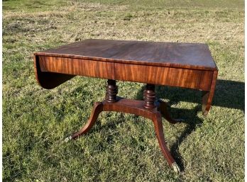 19th C. MAHOGANY DROP LEAF LIBRARY TABLE