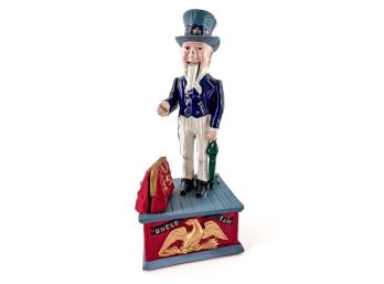 REPRODUCTION CAST IRON UNCLE SAM MECHANICAL BANK