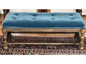 BAUMRITTER VELVET UPHOLSTERED OAK BENCH