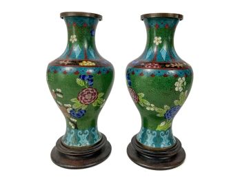 PAIR of (19TH c) CLOISONNE VASES