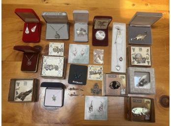 STERLING SILVER JEWELRY LOT, .999 TROY OZ COIN, & 10K GOLD DIAMOND EARRINGS