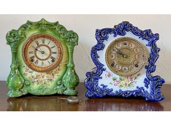 (2) PORCELAIN MANTEL CLOCKS