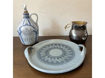 ART POTTERY TRAY & WALL VASE with (1) OTHER