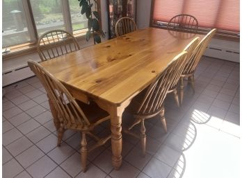 PINE DINING ROOM TABLE with (7) ETHAN ALLEN CHAIRS