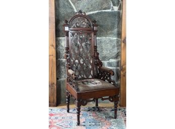 FINE PIERCED ENGLISH MAHOGANY GREAT CHAIR