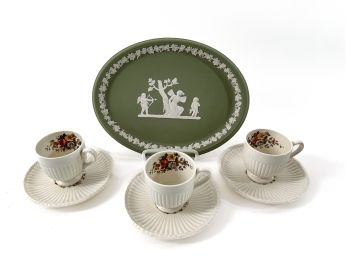 (3) WEDGEWOOD DEMITASSE CUPS & WEDGEWOOD TRAY