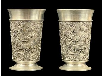 (2) ZINN BECKER PEWTER HUNT CUPS