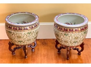 PAIR DECORATIVE CHINESE GOLDFISH BOWLS