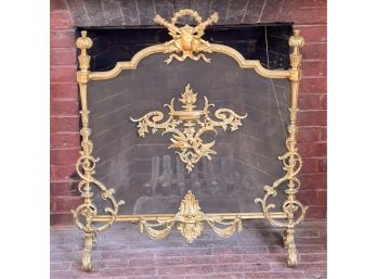 ORNATE LOUIS XVI STYLE BRASS FIREPLACE SCREEN