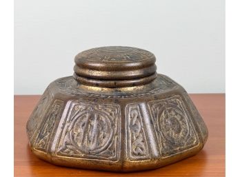 TIFFANY STUDIOS BRONZE 'ZODIAC' INKWELL