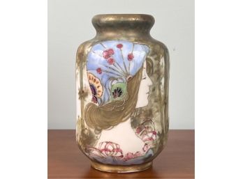 HAND PAINTED ART NOUVEAU AUSTRIAN PORTRAIT VASE