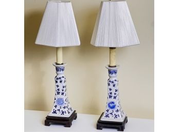 PAIR CHINESE STYLE PORCELAIN TABLE LAMPS