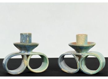 PAIR OF ART POTTERY CANDLESTICKS