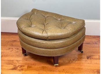 DEMI LUNE OTTOMAN w OLIVE LEATHER UPHOLSTERY