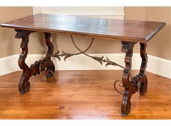 SPANISH REVIVAL  WRITING DESK w IRON STRETCHER