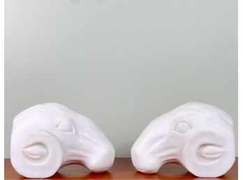 PAIR MARBLE RAMS HEAD 'ARIES' BOOKENDS