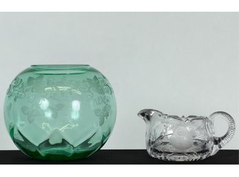 (2) PCS HAWKES GLASS: CREAMER & ROSE BOWL